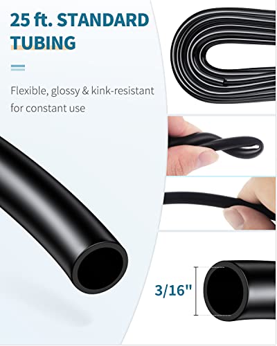 Pawfly Aquarium 25 Feet Black Airline Tubing Standard Air Pump Accessories Set with Air Stone Cylinders Connectors Suction Cups and Check Valves for Fish Tank Aeration Setup