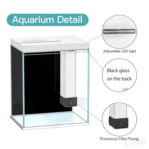 Pronetcus 2 Gallon Glass Betta Fish Tank with Heater Filter and Light, Self-Cleaning Small Aquarium Starter Kits