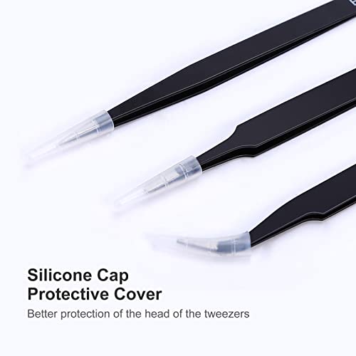kaverme 3PCS Precision Tweezers Set, Upgraded Anti-Static Stainless Steel of Tweezers, for Electronics, Soldering, Laboratory Work, Jewelry-Making, Model, Craft - style: 3pcs