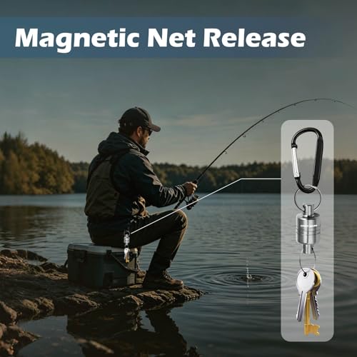 Magnetic Net Release for Fly Fishing, Aluminum Magnetic Quick Release Keychain, Fly Fishing Net Magnet Holder Retractor with Carabiner