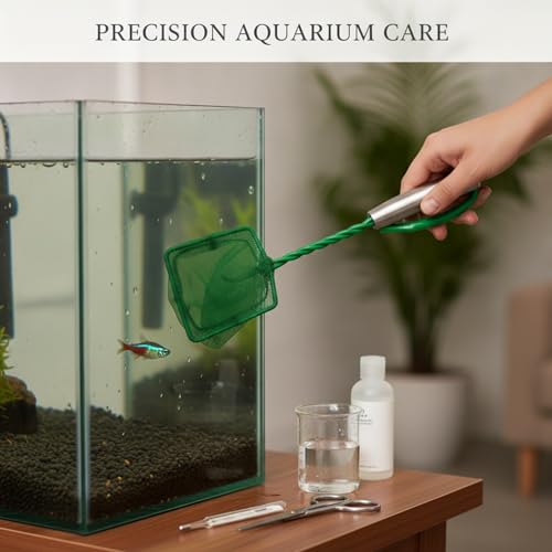 Square Frame Aquarium Fish Net with Green Mesh (1 PC) - size: 7.48 x 2.56 x 2.56"