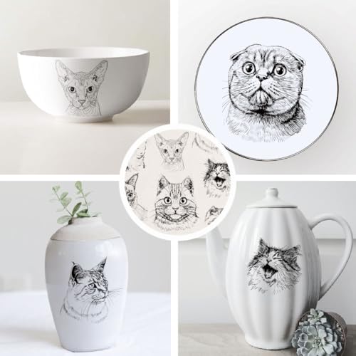 SUPERDANT 4PCS Cat Avatar Underglaze Paper Transfer Cute Kitty Transfer Papers for Clay Ceramic Porcelain Under Glaze Transfers for Pottery Enamel Decals Black Underglaze Decal Handcrafted Gifts - style: Cat Avatar