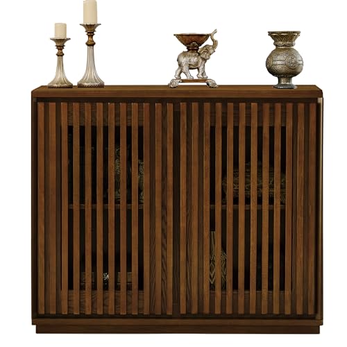 LKTART Narrow Buffet Cabinet Sideboard with Storage, Mid Century Modern Small Accent Credenza Cabinet with Doors & Shelves, Wood Coffee Bar TV Media Console Table for Kitchen,Entryway-Walnu - color: B- Walnut, size: 1 Piece