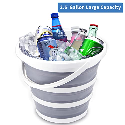 2 Pack Collapsible Buckets 10L 2.6 Gallon Cleaning Bucket Mop Bucket Folding Foldable Portable Small Plastic Water Supplies for Outdoor Garden Camping Fishing Car Wash Space Saving Grey and Blue - color: Blue+grey