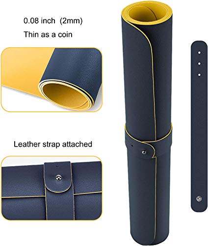 SUJAYU Dual Sided PU Leather Desk Pad, Mouse Pad, Office Desk Mat, Non-Slip Laptop Desk Pad, Waterproof Desk Writing Pad for Office and Home (31.5" x 15.7", Dark Blue + Yellow) - color: Dark Blue + Yellow, size: 15.7" x 31.5"