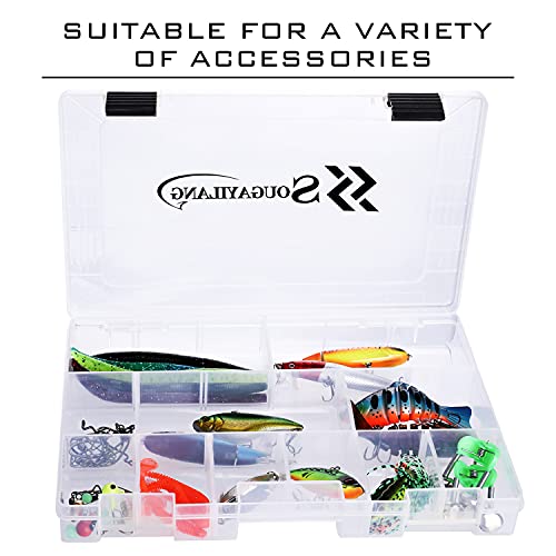 Sougayilang Fishing Tackle Boxes - 3600 3700 Plastic Storage Organizer Box with Removable Dividers - Fishing Tackle Storage - 4 Packs Transparent Tackle Trays - color: Two 3600 (Tray Size: 10.8"x7.1"x1.6")