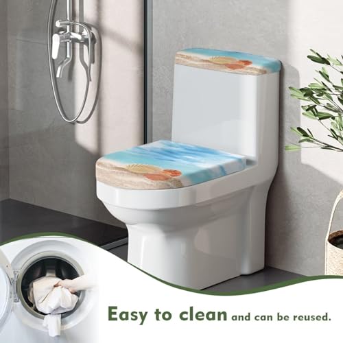 Toilet Seat Lid Cover Pack of 2, for Home Indoor Bathroom Decor, Toilet Tank Lid Cover Replacement with Stretch Edges Fits for Most Toilet Tanks & Lids, Sand Beach Seashell - color: Sand Beach Seashell