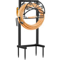 TomCare Garden Hose Holder Upgraded Water Hose Holder Heavy Duty 4 Spikes Hose Hanger Holds 160 Feet Hoses Stable Freestanding Hose Storage Organizer for Outside Yard - color: Matte Black