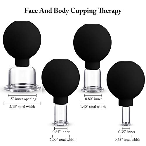 BBTO 4 Pieces Glass Cupping Set Glass Silicone Cupping Cups Massage Vacuum Suction Cupping Cups for Body Face Leg Arm Back Shoulder Muscle and Joint Pain (Black) - color: Black