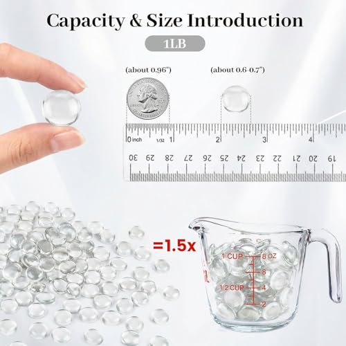 DomeStar 1LB Glass Beads, Clear Flat Glass Marbles, Vase Filler Aquarium Decor Fish Tank Rocks DIY Crafts Table Scatter Decor - color: Clear