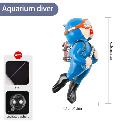 3pcs Floating Fish Tank Decorations, Little Diver Aquarium Decoration, Aquarium Accessories Fish Playmate for Fish Tank Suitable for All Kinds of Fish Tanks Swimming Pool - color: Orange Diver Camera+blue Chubby Diver+blue Diver (All With Fishing Line and