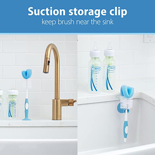 Dr. Brown's Reusable Sponge Baby Bottle Cleaning Brush with Suction Cup Stand, Scrubber and Nipple Cleaner, BPA-Free, Blue, 1-Pack - color: Blue Bottle Brush, size: 1-Pack