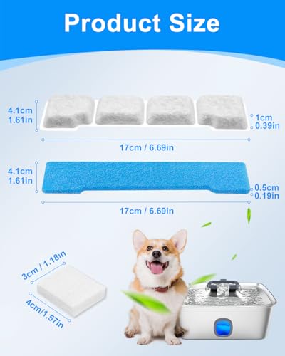 8 Set Fit for SIBAYS Dog Water Fountain Filter 15L/4Gal & Fit for Kastty, Dog Water Filter Replacement Fit for SIBAYS Dog Fountain Stainless Steel, 8 Pre-Filter & 8 Filters & 8 Sponges