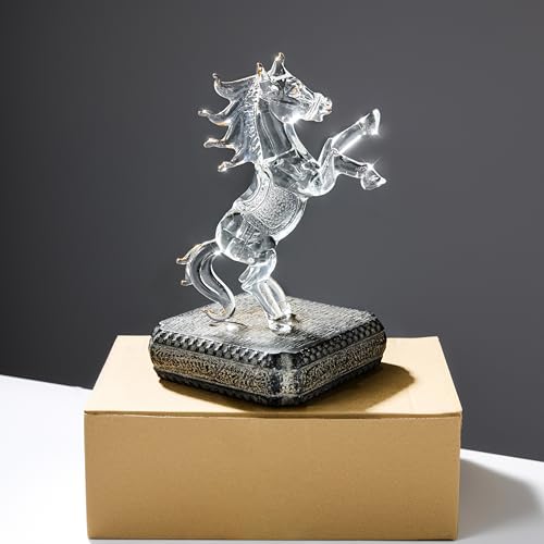 YU FENG Crystal Horse Figurine Collectible 6.3inch, Clear Glass Rearing Horse Statue, Animal Home Decor Table Centerpiece, 2026 Year of The Horse Gift - style: Horse