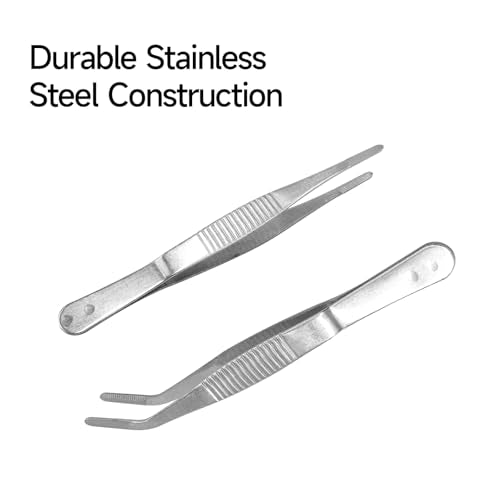 4-Pack 5" Stainless Steel Tweezers, Precision Serrated Straight and Curved Tip for Cooking/Crafts/Terrarium (Non-Slip) - size: 5inch Straight and Curved Tip