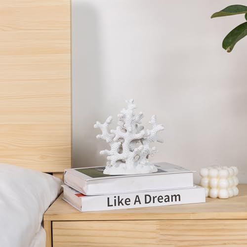 7.1" H White Coral Decor, Resin Statue, Nautical Decorations for Home, Bedroom, Bathroom, Living Room, Beach/Coastal/Ocean Themed Cabinet Shelf Tabletop Decor - color: White, size: 7.1"H