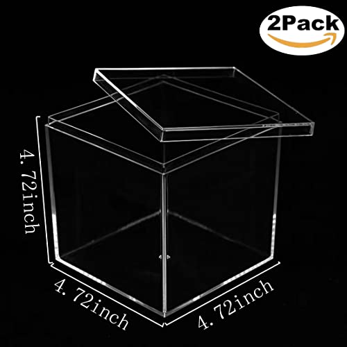 Acrylic Boxes Clear Acrylic Boxes with Lid Plastic Square Cube Jewelry Storage Boxes Plastic Jewelry Mini Storage Box - size: 4.73 x 4.73 x 4.73 Inch