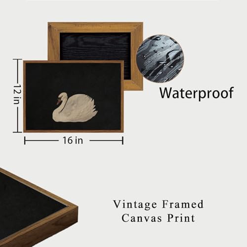 OIQArtOIQ Vintage Framed Wall Art Moody Grace Swan Canvas Art Prints Rustic Farmhouse Pictures Wall Decor Modern Cottagecore Paintings Artwork For Bedroom Kitchen Bathroom Office Living Room - color: Elegant Swan, size: 12x16 in
