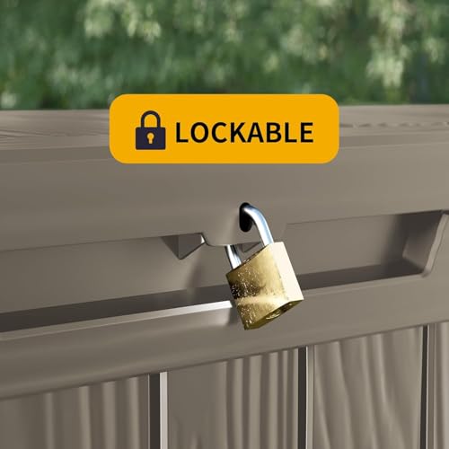 TARKARI 180 Gallon Outdoor Storage Box Waterproof, Resin Deck Boxes with Lockable Lid & UV-Resistant for Patio, Pool, Garden Furniture Cushions & Accessories, Coffee - color: Coffee, size: 180 GAL