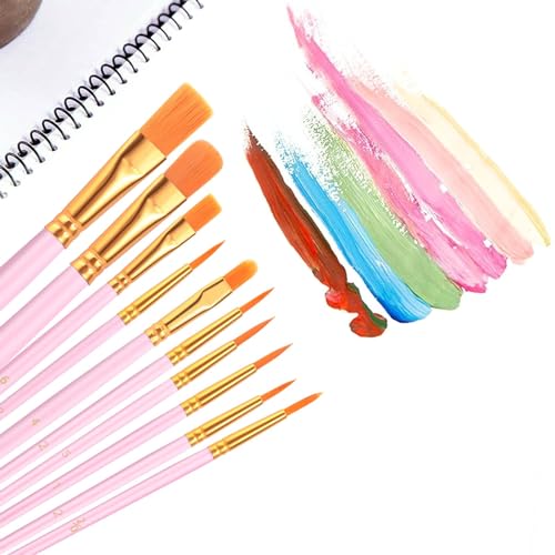 AROIC Painting Brushes Set, 10 Packs /100 Pieces, Nylon Brush Head, Suitable for Oil and Watercolor, Perfect Suit of Art Painting, Best Present for Painting, Pink - color: Pink, size: 100pcs