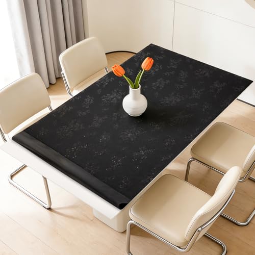 Floral Table Cover Protector Table Craft Mat, 24 x 48 Inch Upgraded 2.0mm Thick, Floral PVC Table Top Protector for Dining Room, Waterproof Black Desk Pad Mat, Easy to Wipe & Cut - size: 48" x 24" (Rectangular)