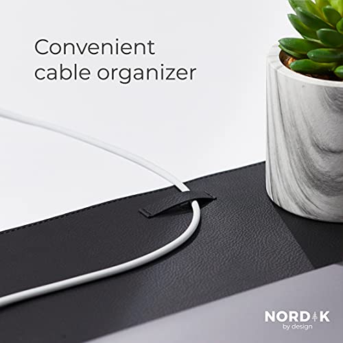 Nordik Cork Leather Desk Mat Cable Organizer (Pebble Black 35 X 17 inch) Premium Extended Mouse Mat for Home Office Accessories - Non-Slip Vegan Leather Desk Pad Protector & Desk Blotter Pad - color: Cork Pebble Black