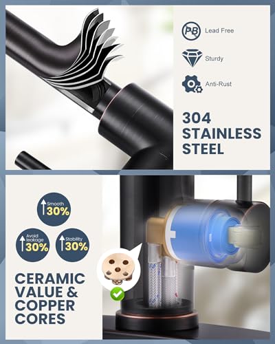 Kitchen Faucet with Air Gap: WOWOW Stainless Steel Kitchen Sink Faucet and Dishwasher Air Gap Kits for Kitchen Sink 2 or 4 Hole, Oil Rubbed Bronze Kitchen Faucet Combo with Sprayer - color: C: Oil Rubbed Bronze, style: Kitchen Faucet with Air Gap Kit