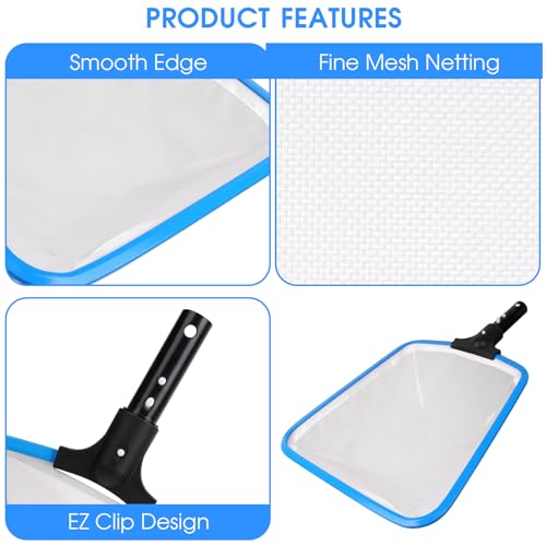 TidyMister 3PCS Cleaning Kit - 12.5'' Brush With Round End & 11'' Skimmer Net Fine Mesh & 5.7 Feet Thick Aluminum Pole 5-Segment, for Above Ground & Inground Pools Ponds - size: 11inch with 5.7ft pole