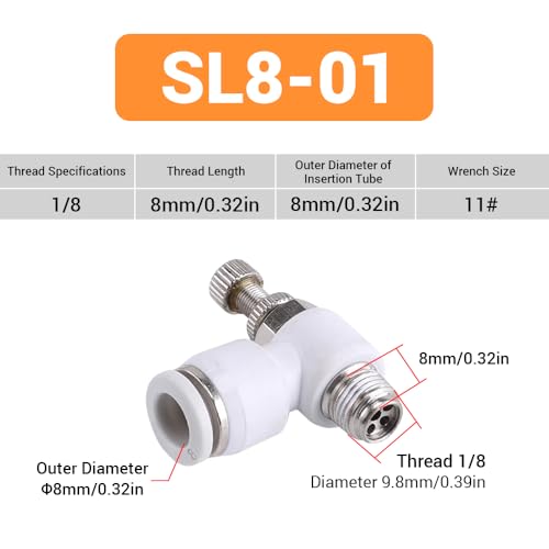 10Pcs Push to Connect Air Flow Control Valve, White 5/16in Tube OD x 1/8" Male Thread 90 Degree Elbow Speed Control Valve Pneumatic Connector Quick Fittings - size: Male Thread G1/8 x White_Standard (10pcs)