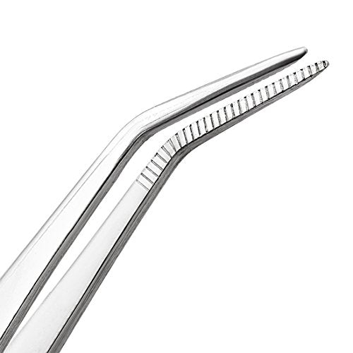 uxcell 6.9-Inch Stainless Steel Tweezers with Curved Pointed Serrated Tip Daily Garden Tool - size: 6.9-Inch