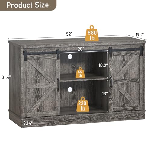 Hlivelood Farmhouse 55-75 Gallon Fish Tank Stand with Power Outlet, Aquarium Stand w/Cabinet&Sliding Barn Door, Heavy Duty Reptile Tank Stand for Fish/Turtle/Reptile Terrarium, 1000LB Capacity, Grey - color: Grey, size: 55-75 Gallon