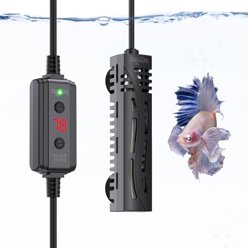 SEAOURA Small Aquarium Heater, 50W Mini Fish Tank Heater, Adjustable Submersible Aquarium Heater with External Digital Controller for Turtle, Betta, Freshwater, Saltwater, 5-15 Gallon - size: ≤ 15 Gal Tank