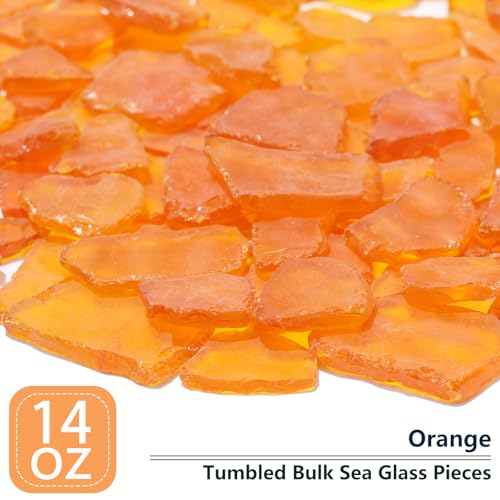 QYGL Sea Glass for Crafts - 14oz Orange Frosted Seaglass Pieces - Vase Filler and Aquarium Ornament, DIY Craft Supplies for Art, Beach Weddings, and Home Decor - color: Orange
