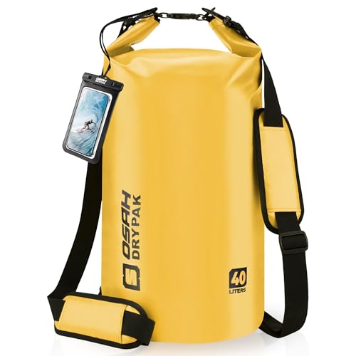Waterproof Dry Bag, 5L/10L/20L/30L/40L Roll Top Lightweight Storage Backpack with Phone Case for Women & Men, Floating Waterproof Sack for Travel, Swimming, Kayaking, Paddle Board, Camping & Beach - color: YELLOW, size: 40L