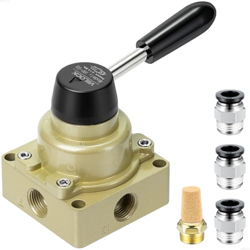 Rotary Lever Hand Valve HV-03, 3 Position 4 Way 3/8" NPT Pneumatic Manual Control Air Flow Valve (3/8" NPT) - style: 3/8" NPT