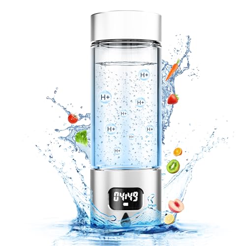 Hydrogen Water Bottle - Portable, Rechargeable, LED Timer, Aluminum and Glass, 5000 PPB Hydrogen in 10 Minutes, 340ml Capacity, for Husband, Friend & Family, for Travel, Sports, Home, Office(Silver) - color: Silver