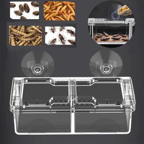 Escape Proof Reptile Feeding Dishes with Suction Cups, Plastic Anti-Escape Mealworms Bug Food Feeder Bowl for Lizard Leopard Gecko Chameleon Terrarium Tank Accessories