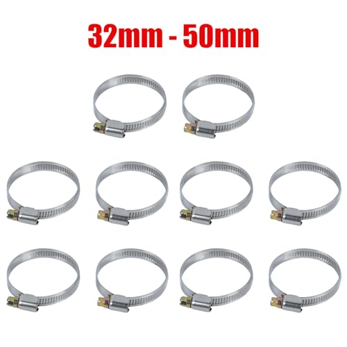 10Pcs Narrow Band 9mm Steel Adjustable Hose Clamp Hoop 32-50mm HC32-50/9 (32-50mm) - size: 32-50mm