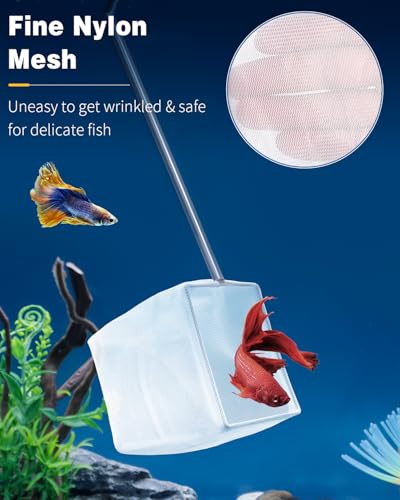 Pawfly Aquarium Shrimp Net Tiny Fish Tank Net with Extendable Stainless Steel Handle Soft Square Fine Net Mesh for Shrimp Baby Fish Food Residue Debris Skimming Net for Small Ponds - color: Blue Square, size: 4 Inch