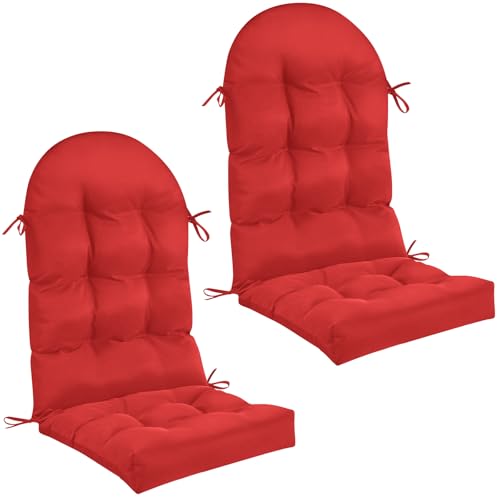 Geelin 2 Pcs Outdoor Patio Chair Cushion Thick High Back Adirondack Chair Cushion Tufted Weather & Fade Resistant Anti-Slip Outside Rocking Chairs Pads with Ties, 44 x 19 x 4 Inch (Red) - color: Red