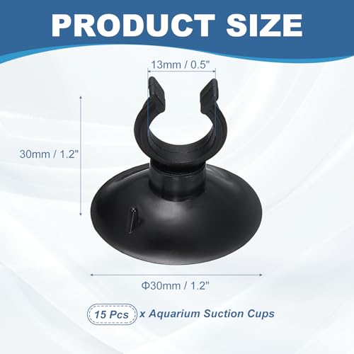 Aquarium Suction Cups, Fish Tank Suction Cups Clips Airline Tube Holders Clamps (Plastic, 15Pcs, Black) for 0.5" Fish Tank Airline Tubing Binding Moss Shrimp Nest, 13x30MM - color: Black, size: 13x30MM