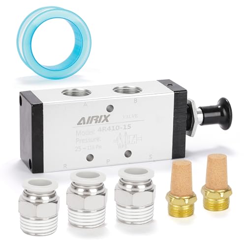 4R410-15 Pneumatic Push-Pull Valve, 5 Way 2 Position Hand Lever Air Control Valve, 1/2" NPT Manual Direct Acting Type for Pneumatic System - size: 1/2'' NPT, style: 5 Way 2 Position