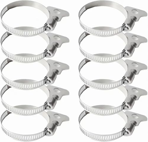 10-Pack 304 Stainless Steel Hose Clamps with Adjustable Thumb Screw, Key-Type Design, 8mm Bandwidth, Ideal for Plumbing, Automotive, and Machinery Applications (Size:21-44mm(13/16"-1 3/4") - size: Size:21-44mm(0.827"-1.73")