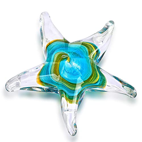 QFkris 5" Glass Star Fish, Crystal Handmade Glass Blown Table Decor, Starfish Figurine, Collectible Ornament,Clear and Green for Women - color: Blue and Green