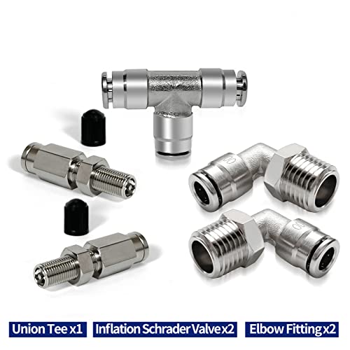 Air Line Kit for Air Spring Bag Suspension Fitting, 20 Feet of Tubing Airbag Line with 1/4 NPT DOT Air Fittings, Elbow Fitting Fit for Air Shock Line Air Suspension in Truck Trailer