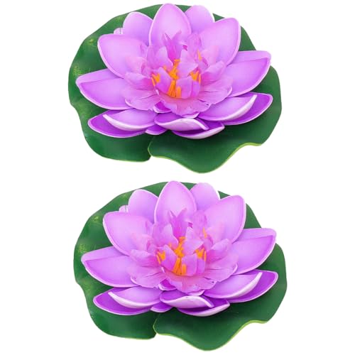 2PCS Artificial Lotus Floating Simulated Plant Realistic Aquarium Garden Lily Decoration Micro Landscape Pond Water,10cm (Purple) - color: Purple
