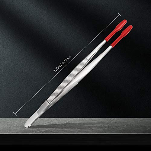 Honoson 2 Pieces Rubber Tipped Tweezers PVC Rubber Coated Soft Non Marring Flat Tip Lab Industrial Hobby Craft Tweezers Tools Jewelry Coin Stamp Tongs(Red) - color: Red