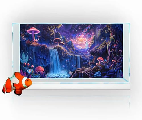30" X 18" Galaxy Space Planet Aquarium Background, Waterfall Landscape Tapestry Fantasy Mountain Wave Wall Tapestry Mysterious Neon Plants Fish Tank with 10 EVA Double-Sided Tape - size: 30" X 18" （75X45 cm）