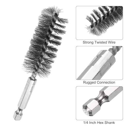 HARFINGTON 10Pcs Stainless Steel Bore Brush 22mm Dia 4" Long Cleaning Twisted Wire Brush with Handle 1/4" Hex Shank for Tubes, Ports, Bearings - size: 22mm