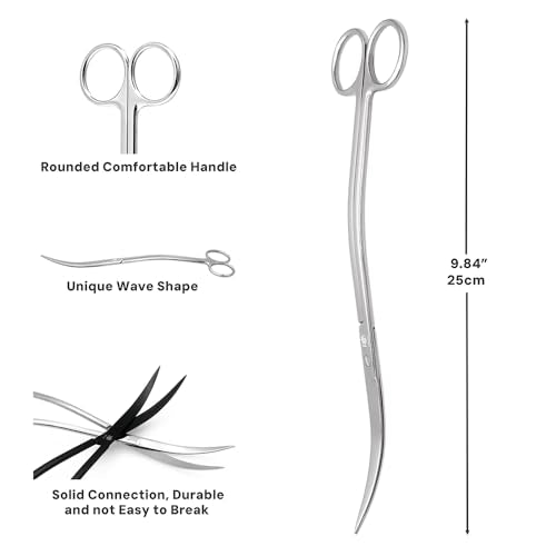 LINLAN 9.8-inch Wave Curve Aquascaping Scissors, Full Chamfer Smooth Design, Polished Mirror, Professional Dutch Style Aquascape Shears, for Layered Forming & Trimming Plants at Any Angle - size: Mirror Silver